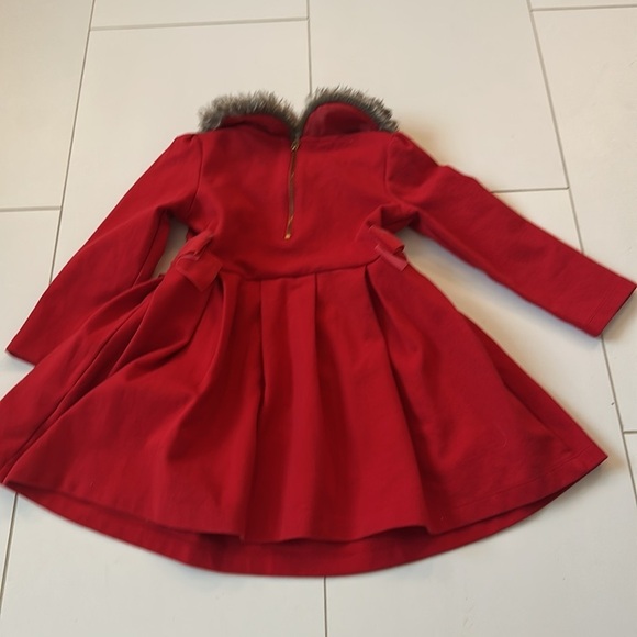 Janie & Jack Red Fur Collar Dress with bows 3T - Picture 4 of 6